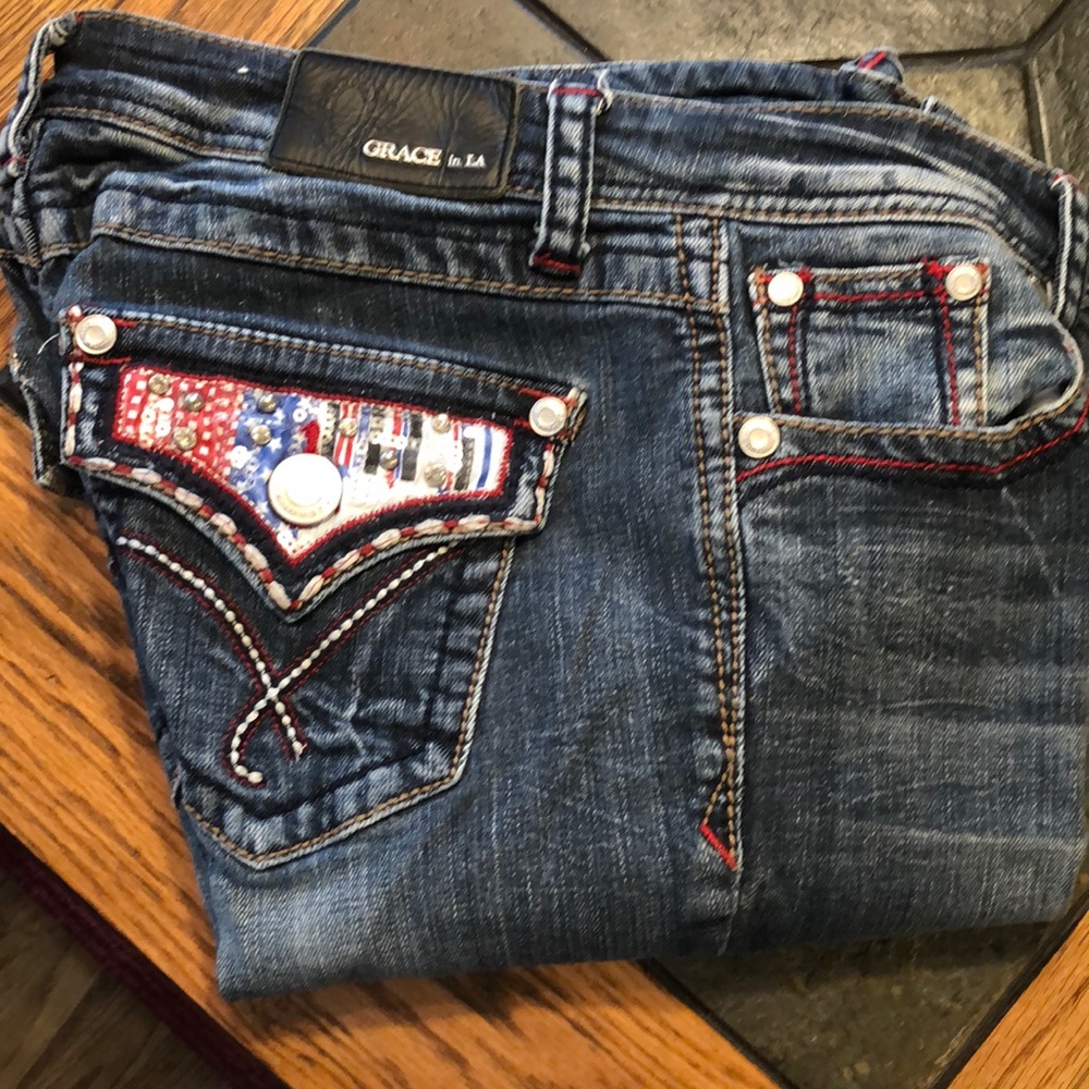 Grace in LA jean, cut bottoms. Some fraying